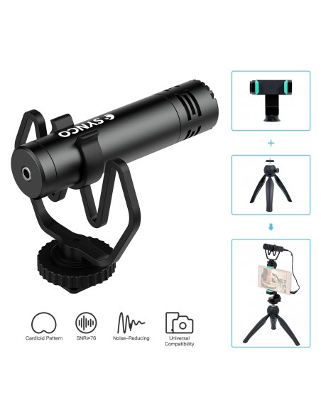 Synco M1P mikrofon nakamerowy + mini statyw + uchwyt mobilny