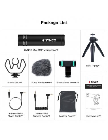 Synco M1P mikrofon nakamerowy + mini statyw +...