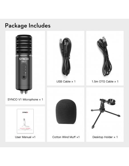 Synco V1 USB Microphone with Monitor - Condenser