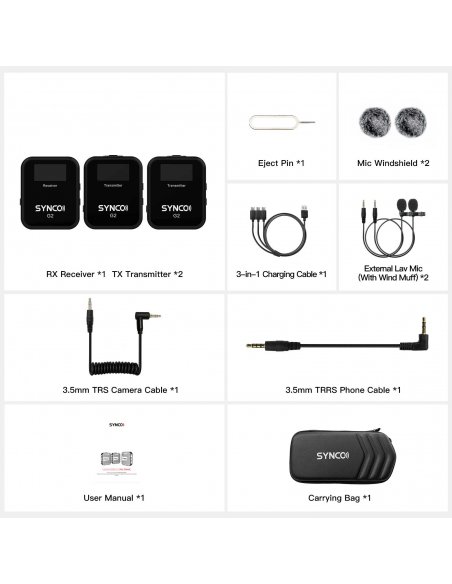 Synco G2 A2 bezprzewodowy system mikrofonowy z ekranem 2,4 GHz - 2 odbiorniki
