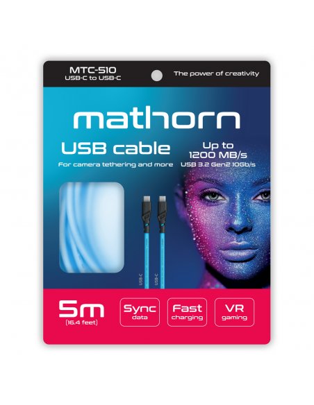 Kabel fotograficzny Mathorn MTC-510 5m 10Gbps 60W USB C-C ArcticBlue